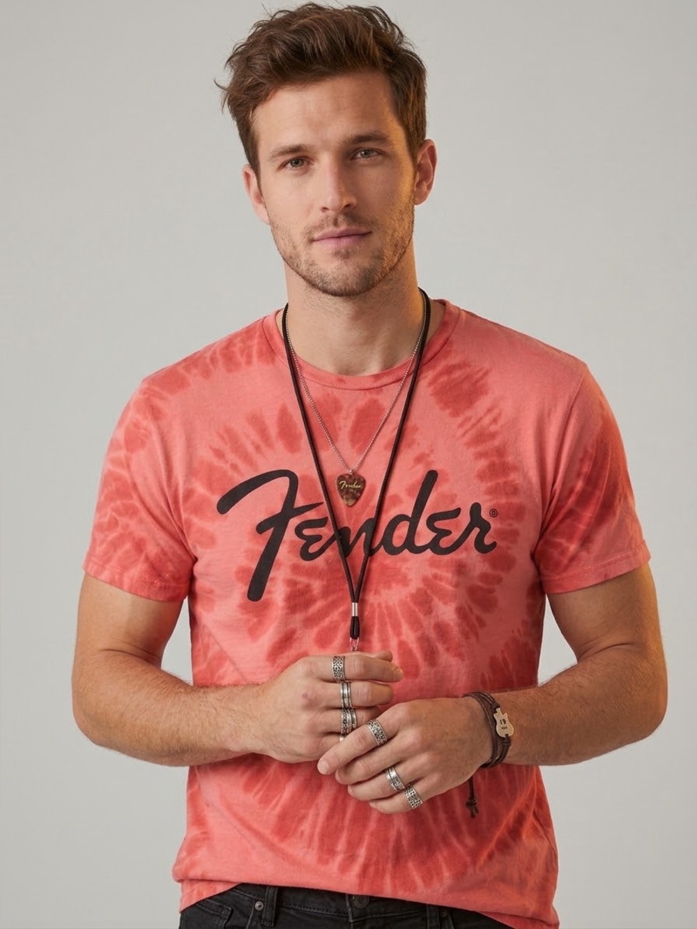 Lucky Brand Mineral Red Tie-Dye Fender Logo Short Sleeve Tee Men's Size M